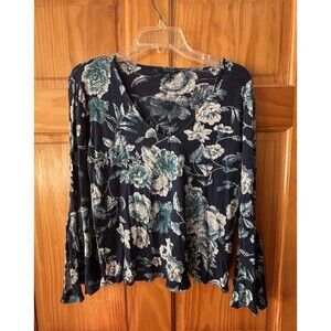 Lucky Brand Blue Floral Encinitas Top Bell Sleeve Boho Women’s Size Medium